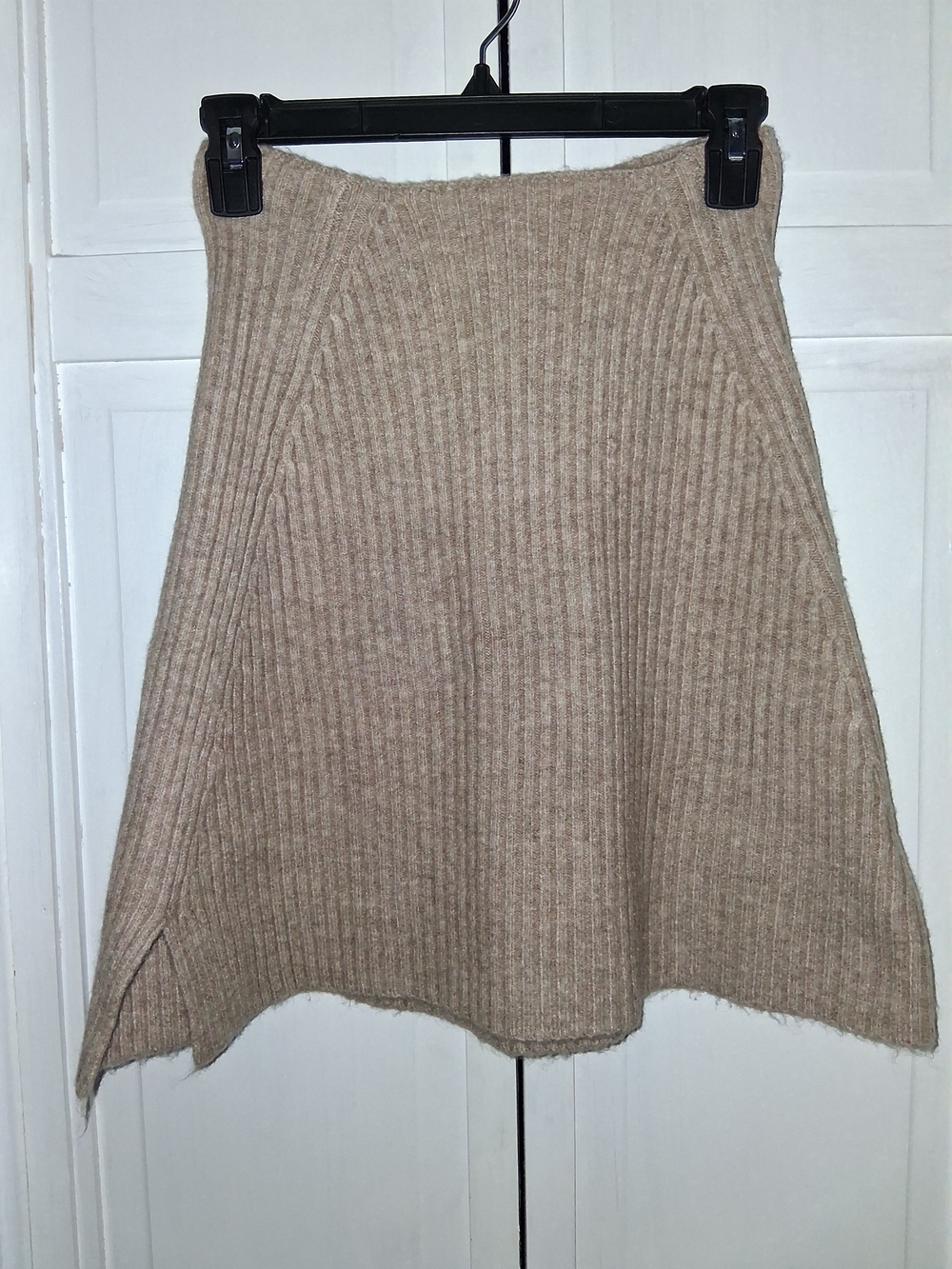 Vintage Anthropologie Ribbed A-Line Knit Skirt in Taupe